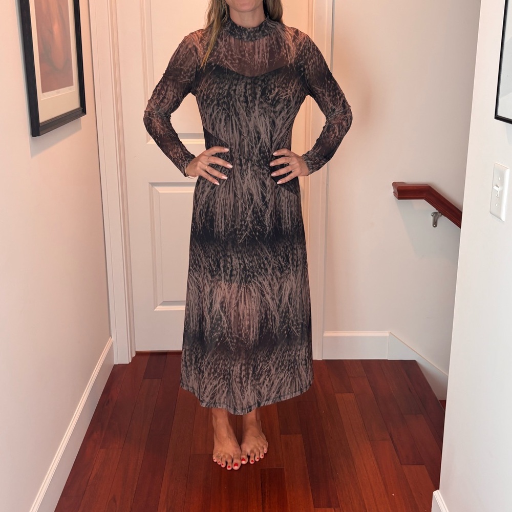 All Saints Black and Brown Long Sleeve Dress